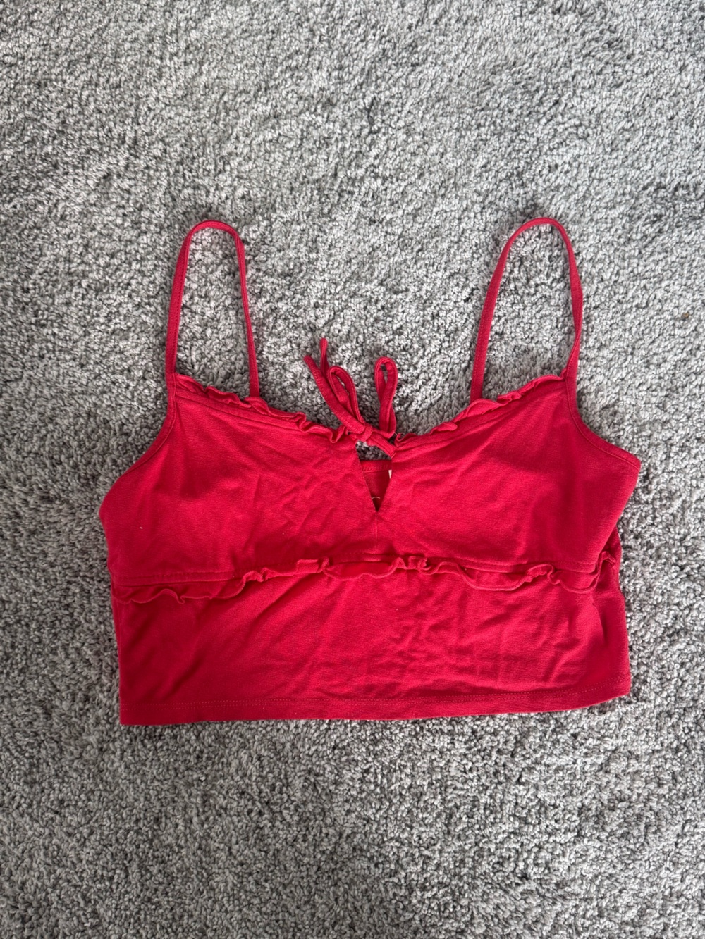 Pavan Red Ruffle Trim Women's Cropped Tank Top